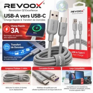 Câble USB vers USB-C REVOOX 3A RDC-UC01 1 m – photo 2