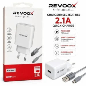 Chargeur secteur REVOOX 2,1A + câble Type-C RCH-AC01