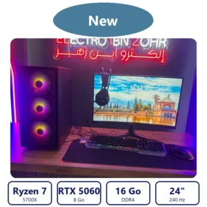 PC gamer complet Ryzen 7 5700X RTX 5060 avec écran 240 Hz – Maroc